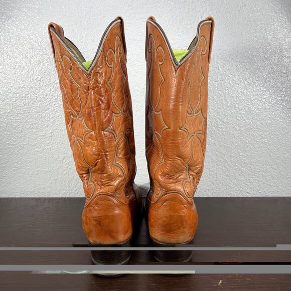 Vtg DAN POST Brown Tan Leather Pointy Toe Cowboy Western Rodeo Boots Size 9 EW main image 6